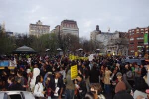 A picture of a protest in Union Square, New York, NY.